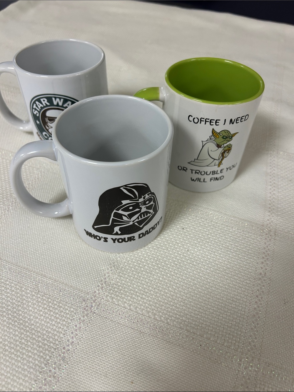 Star Wars-Inspired White Ceramic Coffee Mug with Green Interior - set of 3